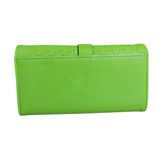 Leather Wallet Lime Green Embossed Faux Snap Closure Decorative Bee Accent - Picture 8 of 9